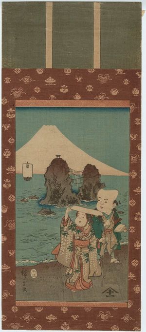 Japanese Print "Fukusuke and Fukujo Visit Futami-ga-ura" by Utagawa Hiroshige, 歌川広重 (Utagawa Hiroshige I)