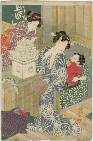 Japanese Print "Women at a Bathhouse (Satsuki sau koyu)" by Utagawa Kunisada, 歌川国貞 (Utagawa Kunisada I (Toyokuni III))