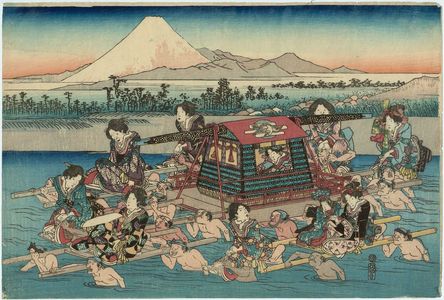 Japanese Print "A Female Daimyô Procession at the Ôi River (Onna gyôretsu Ôigawa no zu)" by Utagawa Hiroshige, 歌川広重 (Utagawa Hiroshige I)