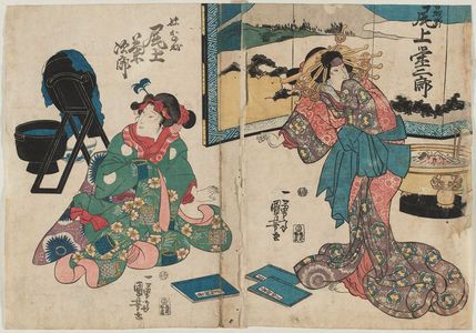Utagawa Kuniyoshi: Actors Onoe Eizaburô as Miyagino (R) and Onoe Kikujirô as the Younger Sister (Imôto) Shinobu (L) - Museum of Fine Arts