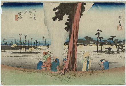 Utagawa Hiroshige: Hamamatsu: Winter Scene (Hamamatsu, fuyugare no zu), from the series Fifty-three Stations of the Tôkaidô (Tôkaidô gojûsan tsugi no uchi), also known as the First Tôkaidô or Great Tôkaidô - Museum of Fine Arts