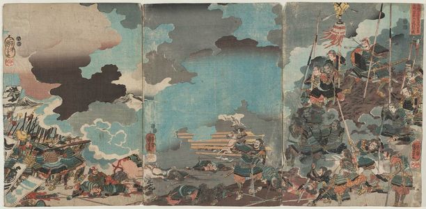 Utagawa Kuniyoshi: The Death of Yamamoto Kansuke at the Battle of Kawanakajima on the 4th Day of the 9th Month, 1561(Eiroku yonen kugatsu yokka Kawanakajima kassen Yamamoto Kansuke nyûdô uchijini no zu) - Museum of Fine Arts
