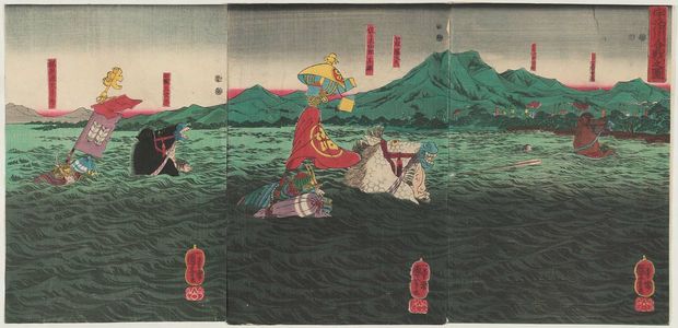 Utagawa Kuniyoshi: The Battle of the Uji River (Ujikawa kassen no zu) - Museum of Fine Arts