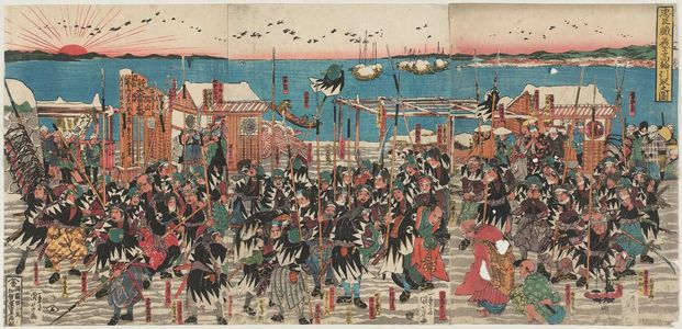 Utagawa Kuniyoshi: The Storehouse of Loyal Retainers: The Faithful Rônin Withdraw to Takanawa (Chûshingura gishi Takanawa hikitori no zu) - Museum of Fine Arts