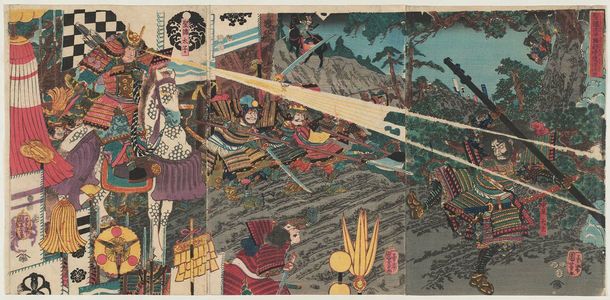 歌川国芳: Prince Shôtoku Kills Mononobe no Moriya (Shôtoku Taishi Mononobe no Moriya chûbatsu no zu) - ボストン美術館