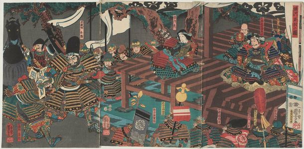 Utagawa Kuniyoshi, 歌川国芳 (Utagawa Kuniyoshi)创作的日本版画《The Night Attack at Horikawa (Horikawa youchi no zu)》