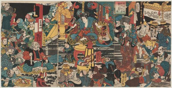 Japanischer Druck "Shôguntarô Yoshikado Assembles His Allies (Shôguntarô Yoshikado mikata no sei o atsumuru zu)" von Utagawa Kuniyoshi, 歌川国芳 (Utagawa Kuniyoshi)