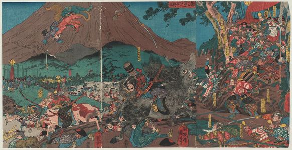 Estampe japonaise "Lord Yoritomo's Hunt at Mount Fuji (Yoritomo kô Fuji no mikari no zu)" par Utagawa Kuniyoshi, 歌川国芳 (Utagawa Kuniyoshi)