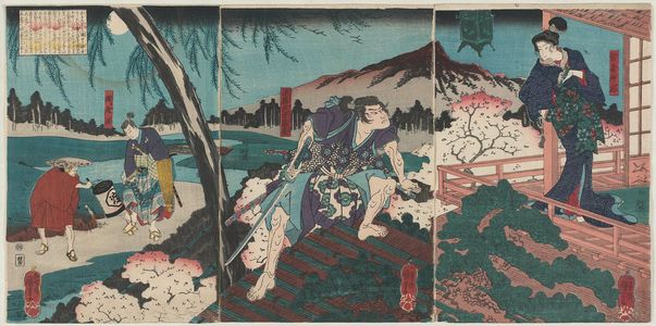 Utagawa Kuniyoshi: Koromo no Toji ga musume ni te Wataru ga tsuma... - Museum of Fine Arts