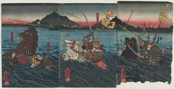 歌川国芳: The Battle of the Uji River (Ujikawa) - ボストン美術館