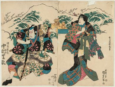 Utagawa Kunisada: Actors Iwai Hanshirô VI as Noritsune Imôto Asuka (R) and Nakamura Shikan II as Satô Tadanobu (L) - Museum of Fine Arts