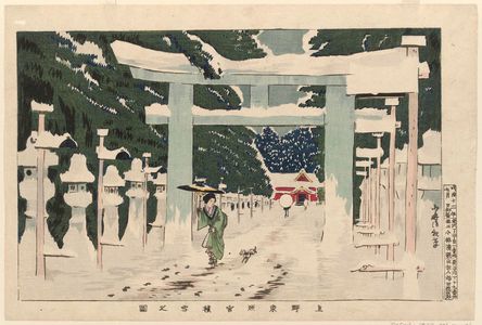 小林清親: Heavy Snow at the Tôshôgû Shrine in Ueno (Ueno Tôshôgû sekisetsu no zu) - ボストン美術館