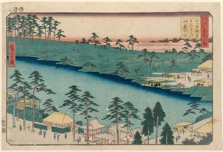 Utagawa Hiroshige: The Kumano Shrine and the Pond of the Twelve Shrines at Tsunohazu in Yotsuya (Yotsuya Tsunohazu Jûnisô ike Kumano yashiro), from the series Famous Places in Edo (Edo meisho no uchi) - Museum of Fine Arts