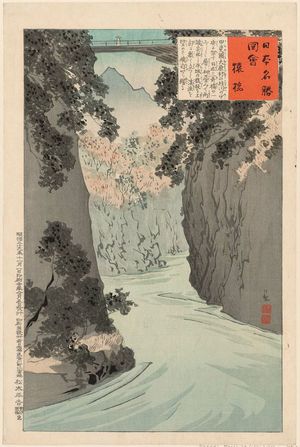 Kobayashi Kiyochika: Monkey Bridge (Saruhashi), from the series Famous Scenic Spots of Japan (Nihon meishô zue) - Museum of Fine Arts