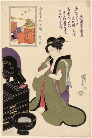 歌川国貞: The Hour of the Snake, Fourth Hour of Day (Mi no koku, Hi no yottsu toki), from the series Twelve Hours of a Modern Clock (Imayo tokei jûniji) - ボストン美術館