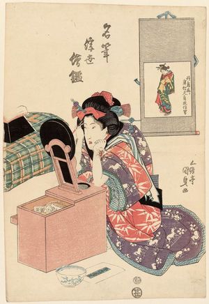 歌川国貞: Picture by Okumura Masanobu (Tanchôsai Okumura Masanobu hitsu), from the series Mirror of Famous Ukiyo-e Artists (Meihitsu ukiyo-e kagami) - ボストン美術館