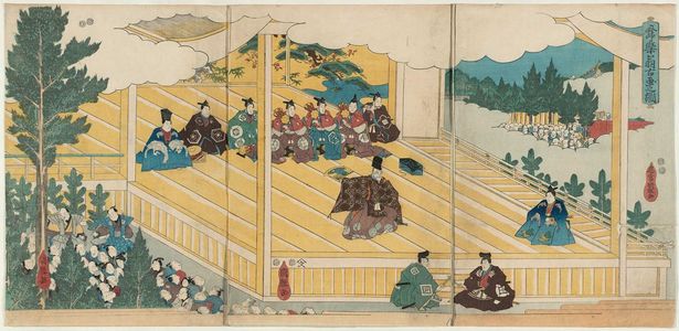 Utagawa Kuniteru: Old Picture of a Performance of the Okina Dance (Bugaku okina koga no zu) - Museum of Fine Arts