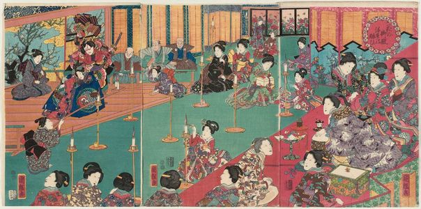 Utagawa Kuniteru: Spring Festivities at the Palace of Flowers (Hana no goten yayoi no nigiwai) - Museum of Fine Arts