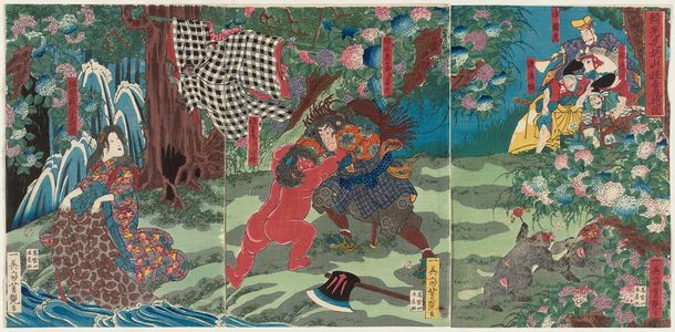 Utagawa Yoshitsuya: In the Ashigara Mountains, Yorimitsu Takes Kaidômaru into His Service (Yorimitsu Ashigarayama ni Kaidômaru kakae no zu) - Museum of Fine Arts