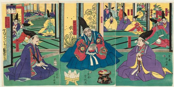 Utagawa Yoshikata: Assembly Celebrating Yoritomo's Defeat of the Heike (Yoritomo Heike tsuitô hyôjô zu) - Museum of Fine Arts