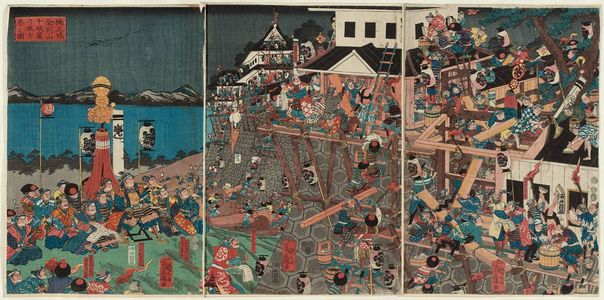 Yoshifuji: Kusunoki Masashige Builds a Castle at Chihayakutsu on Mount Kongô - Museum of Fine Arts