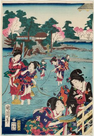 Toyohara Kunichika: Lord Genji's Cormorant Fishing Excursion (Genji no kimi ukai gyoyû no zu) - Museum of Fine Arts