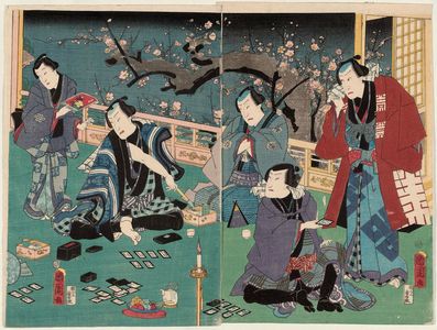 Toyohara Kunichika: Actors Playing Card Game - Museum of Fine Arts