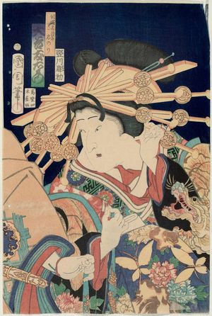 Toyohara Kunichika: Actor Ôtani Tomoemon as the Courtesan (Keisei) ..., actually Tadanori - Museum of Fine Arts