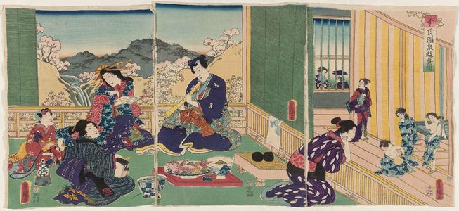 Utagawa Kunisada: Mitsuuji Amusing Himself at a Hot Spring Resort (Mitsuuji onsen yûkyô no zu) - Museum of Fine Arts