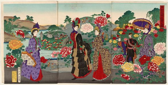 Naraha Shûbei: Dignitaries Enjoying a Flower Garden (Kiken hanazono yûran no zu) - Museum of Fine Arts