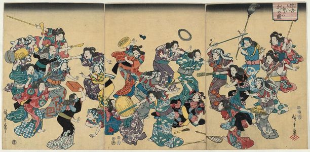 歌川広重: The Ancient Custom of Attacking the Concubine (Ôko uwanari-uchi no zu), second edition - ボストン美術館