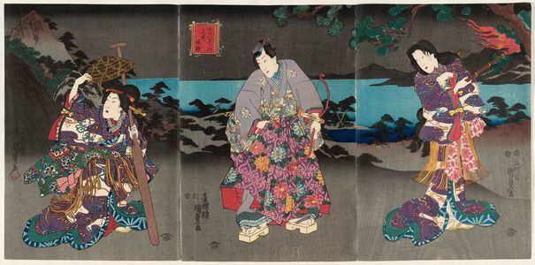 二代歌川国貞: Evening Bell at Mii-dera Temple (Mii banshô), from the series Eight Views of Ômi (Ômi hakkei no uchi) - ボストン美術館