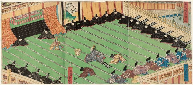 Utagawa Yoshimune: Lord Yoritomo Visits the Hachiman Shrine (Yoritomo kô Hachiman sankei no zu) - ボストン美術館