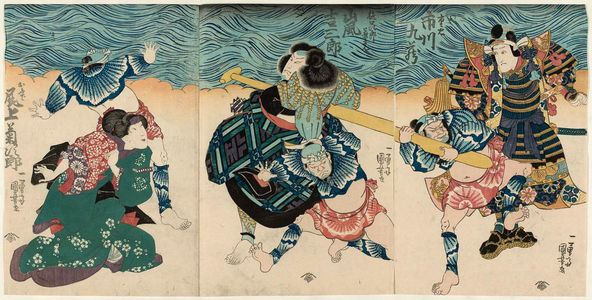 Utagawa Kuniyoshi: Actors Ichikawa Kuzô (R), Arashi Kichisaburô (C), Onoe Kikugorô (L) - Museum of Fine Arts