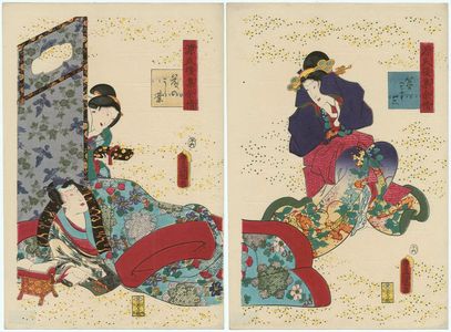 Utagawa Kunisada, 歌川国貞 (Utagawa Kunisada I (Toyokuni III))による浮世絵「Ch. 33, Fuji no uraba, from the series Lingering Sentiments of a Late Collection of Genji (Genji goshû yojô) [pun on The Fifty-four Chapters of the Tale of Genji (Genji gojûyojô)]」