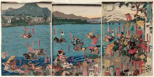 歌川芳虎: The Great Battle of the Uji River, on the 16th Day of the First Month, 1184 (Juei sannen shôgatsu jûrokunichi Ujikawa ôgassen no zu) - ボストン美術館