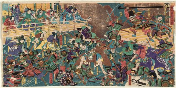 歌川芳虎: The Great Battle of the Night Attack at Horikawa (Horikawa youchi ôgassen) - ボストン美術館