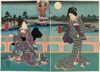Utagawa Yoshitora: Women on a Balcony at NIght - Museum of Fine Arts