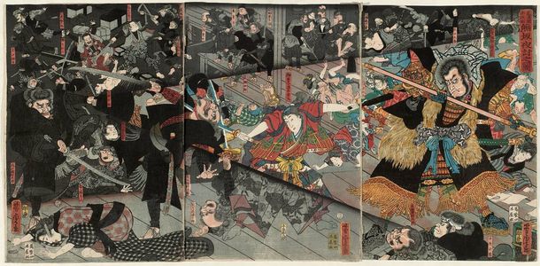 歌川芳虎: The Night Attack of Kumasaka (Kumasaka youchi no zu) - ボストン美術館