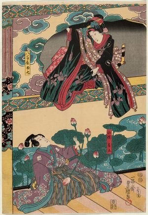 Utagawa Kunisada: Actors Bandô Shûka I as Yaoya Oshichi and Ichikawa Danjûrô VIII as Koshô Kichiza - Museum of Fine Arts