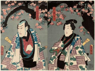 歌川国貞: Actors Iwai Kumesaburô III as Karigane Bunshichi (R) and Ichikawa Danjûrô VIII as Hotei Ichiemon (L) - ボストン美術館