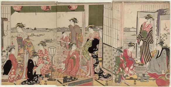 Hosoda Eishi: View of the Sumida River from the Temporary Quarters of the Ôgiya in Nakasu - Museum of Fine Arts