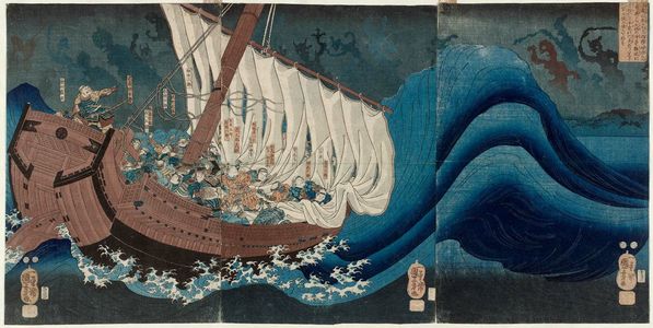 Utagawa Kuniyoshi: The Ghosts of the Taira Attack Yoshitsune in Daimotsu Bay - Museum of Fine Arts