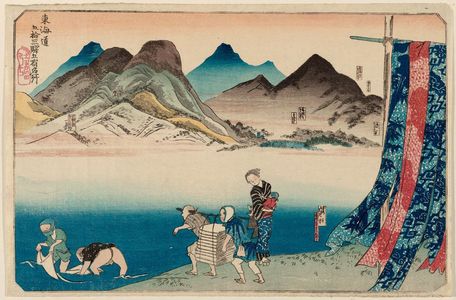 Utagawa Kuniyoshi: Five Stations: Akasaka, Fujikawa, Okazaki, Chiryû, and Narumi, from the series Famous Views of the Fifty-three Stations of the Tôkaidô Road (Tôkaidô gojûsan eki goshuku meisho) - Museum of Fine Arts