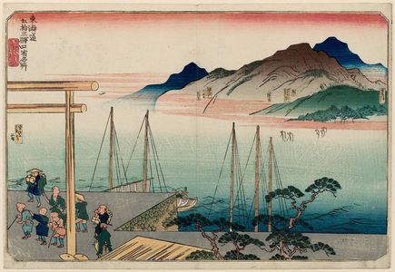 Utagawa Kuniyoshi: Four Stations: Miya, Kuwana, Yokkaichi, and Ishiyakushi, from the series Famous Views of the Fifty-three Stations of the Tôkaidô Road (Tôkaidô gojûsan eki yonshuku meisho) - Museum of Fine Arts