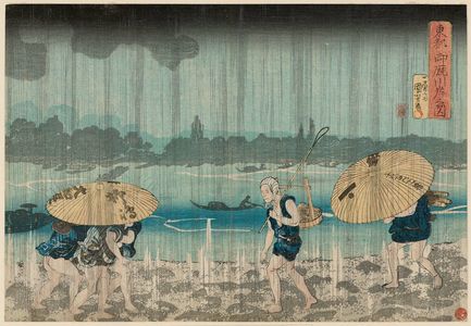 Utagawa Kuniyoshi: View of Onmaya Embankment in the Eastern Capital (Tôto Onmaya-gashi no zu), from a series View of...in the Eastern Capital (Tôto...no zu) - Museum of Fine Arts