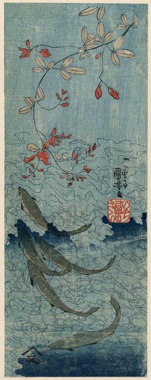 Utagawa Kuniyoshi: Sweetfish under Bush Clover, from an untitled series of Water Creatures - Museum of Fine Arts