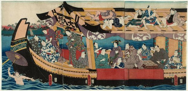 Utagawa Kunisada: Actors Iwai Kumesaburô III, Bandô Takesaburô I, Onoe Shinshichi III, Arashi Kangorô I - Museum of Fine Arts