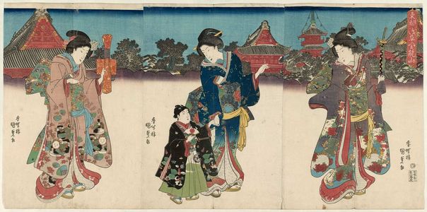 日本版画 "Kinryûzan Temple at Asakusa in the Eastern Capital (Tôto Asakusa Kinryûzan)" 由 Utagawa Kunisada, 歌川国貞 (Utagawa Kunisada I (Toyokuni III)) 创作