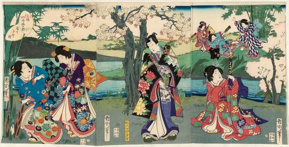 Toyohara Kunichika: Gathering Bamboo Shoots in the Garden (Sono no kodakegari), from the series Pine, Bamboo, and Plum in the Modern Style (Imayo shochikubai no zu) - Museum of Fine Arts